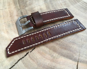 Watch strap hand stitched 20 mm watch strap 22 mm 24 mm watch strap 26 mm Burgundy leather watch band Beige thread Silver buckle Mens gift