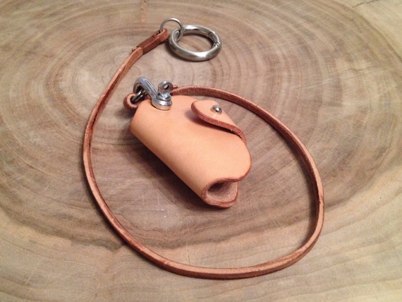 Personilized Leather Key Holder Key Chain Vegetable Tanned Leather Natural Color With a Long Belt Hanger - Mens Gift, Valentine Gift for Him