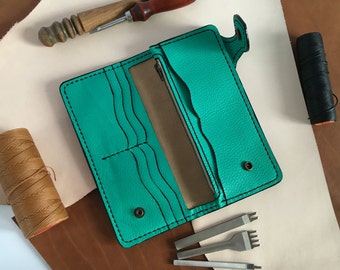 Long leather wallet card holder with coin pocket Mint green purse Women wallet leather Green leather clutch purse St patrick day green gift