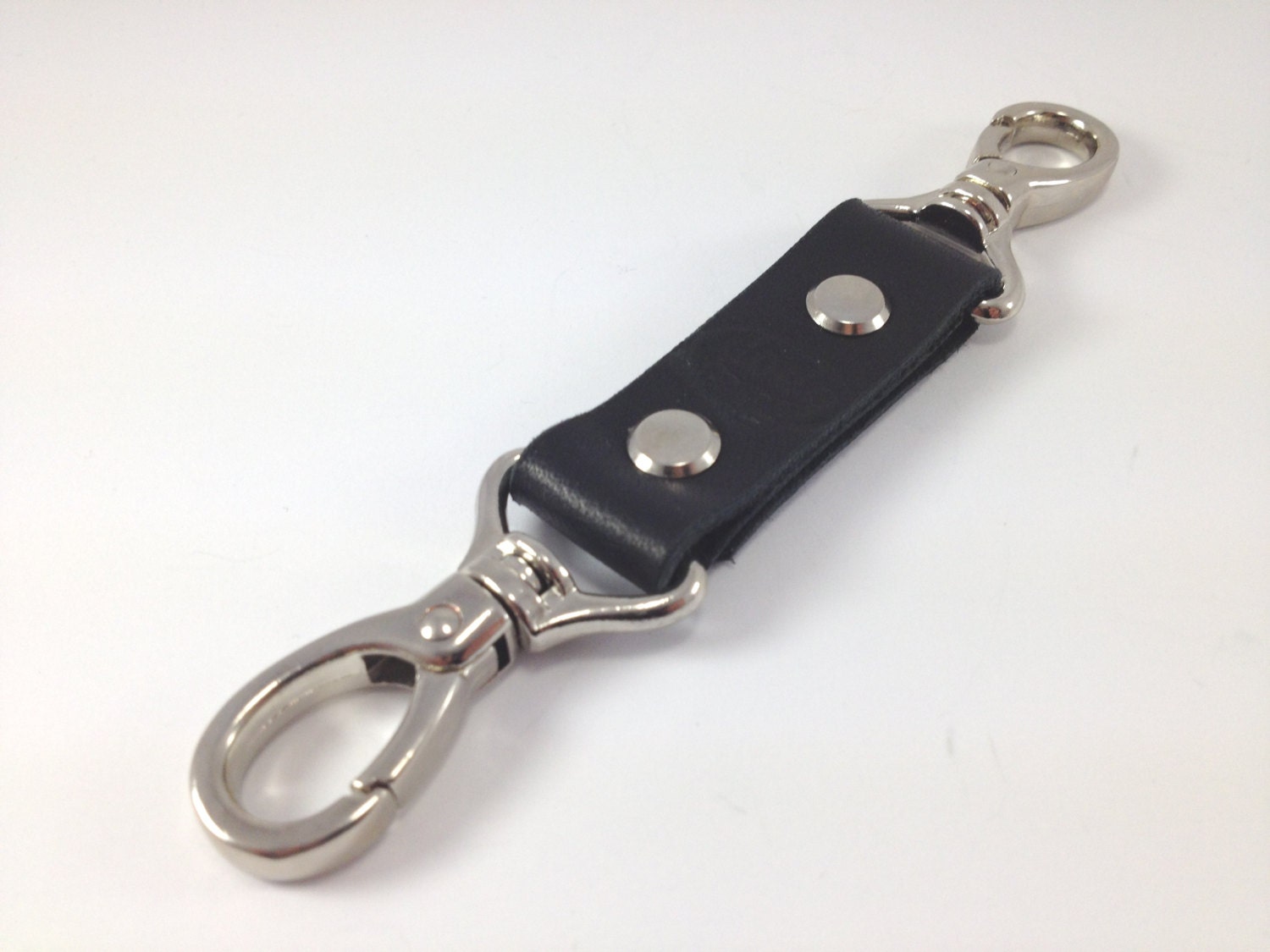 Black Leather Key Holder 2 Carabiner Clasp Backpack Keychain - Etsy