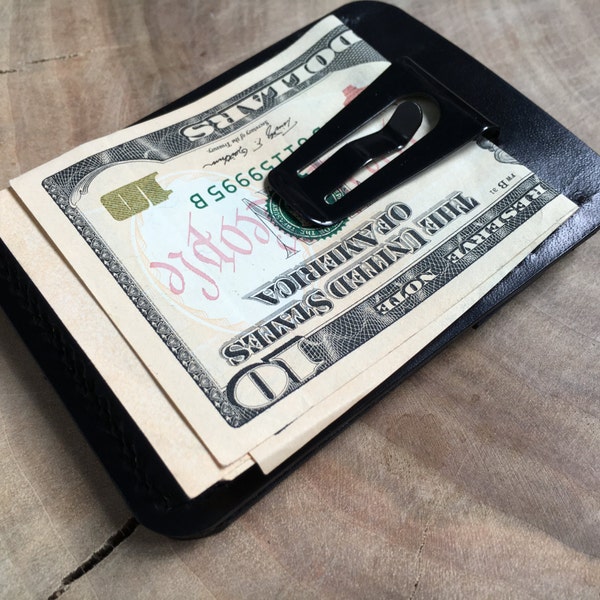 Money clip wallet leather Card holder slim Money clip personalized Black money clip Thin leather wallet Minimal leather wallet mens gift