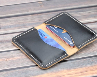 Men leather wallet personalized Groomsmen gift Credit card wallet Father day Hand stitched leather Mini pocket wallet Husband gift Christmas