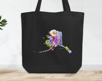 Flowers of Alaska Tote Bag | Alaska State Bag | Wildflower Tote | Floral Gift | Alaska State Tote | Floral Tote Bag | Alaska Gift