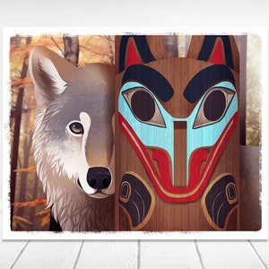 Wolf Totem Art Print / Wolf Painting / Totem Art Print / Alaskan Wildlife Art / Totem Print / Wildlife Art / Native Art Print immagine 1