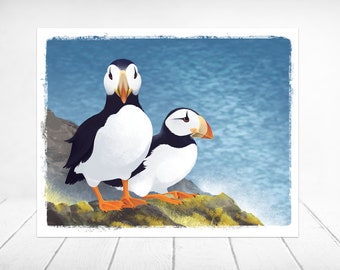 Alaska Puffin Wildlife Print | De | van de Kunst van de vogel Puffin Art | Het schilderen van het wild | Het schilderen van de vogel | De Illustratie | van de vogel De | van de Kunst van Alaska Gehoornde Papegaaiduiker