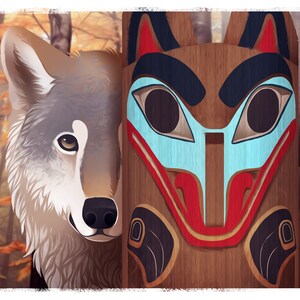 Wolf Totem Art Print / Wolf Painting / Totem Art Print / Alaskan Wildlife Art / Totem Print / Wildlife Art / Native Art Print immagine 2