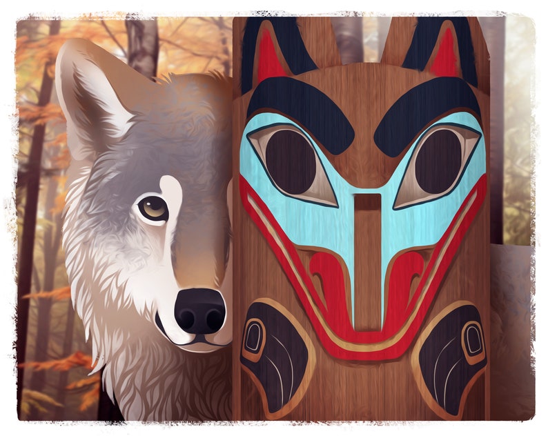 destampes dart Totem Wolf de peinture de loup dimpression dart totémique Alaskan Wildlife Art dimpression totem dart de la faune Impression dart natif image 2
