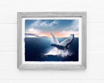 Whale Wildlife Art Print | Bultrug | Alaska Wildlife | Het | van de Kunst van de walvis Sea Life Art Print | Aquarel schilderij | Walvis aquarel