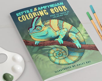 Livre de coloriage pour reptiles et amphibiens | Livre de coloriage grenouille, serpent, gecko léopard, dragon barbu, python globulaire | Coloriages