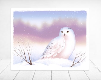 Sneeuwuil Wildlife Art Print | Wildlife Wall Art | Owl Art Print | Uil poster | Sneeuw Uil Illustratie | Sneeuwuil muur kunst | De Kunst van Alaska