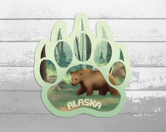 Autocollant de patte d’ours de l’Alaska | Autocollant en vinyle grizzli | Décalque brun d’ours