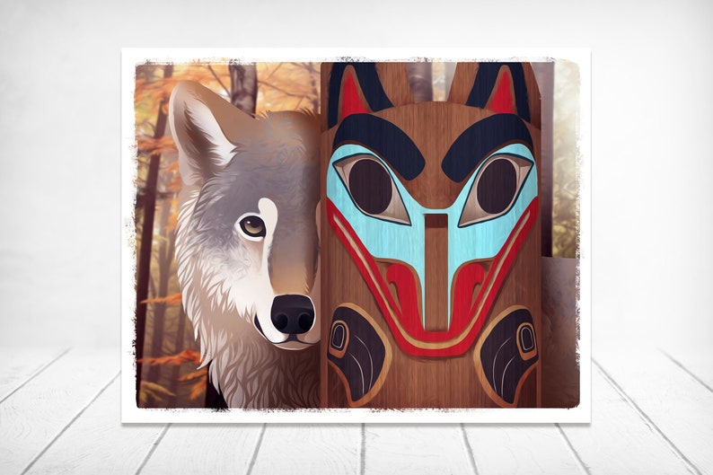 destampes dart Totem Wolf de peinture de loup dimpression dart totémique Alaskan Wildlife Art dimpression totem dart de la faune Impression dart natif image 1