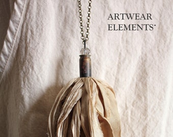 WHOLESALE, Handmade Sari Silk Tassel Necklace, Vintage Tea Tassel Necklace, Vintage Chic Necklace, Tassels, Art Elements, Artwear Elements®