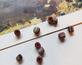 Ghana Glass Beads, 5-6mm, Multicolored, Handmade Vintage Glass Barrel Beads, ArtWear Elements®