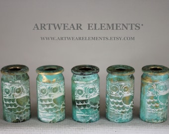 Artwear Elements® Primitive White Owl Art Shells, Primitive Art Bead Caps, Owl Findings, Owl Jewelry, Art Beads, Art Elements!