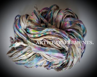 Sari Silk, Muted Multi Splatter Artists Palette, Sold Per 5 Yds, Fair Trade, recycled sari Silk Ribbon, ArtWear Elements®