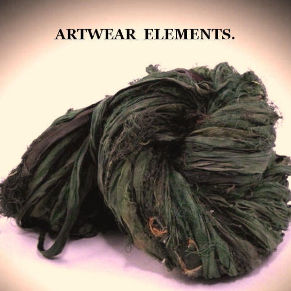 Seaweed Verd, Per 5 Yards, Multicolored Green Sari Silk, Artwear Elements®
