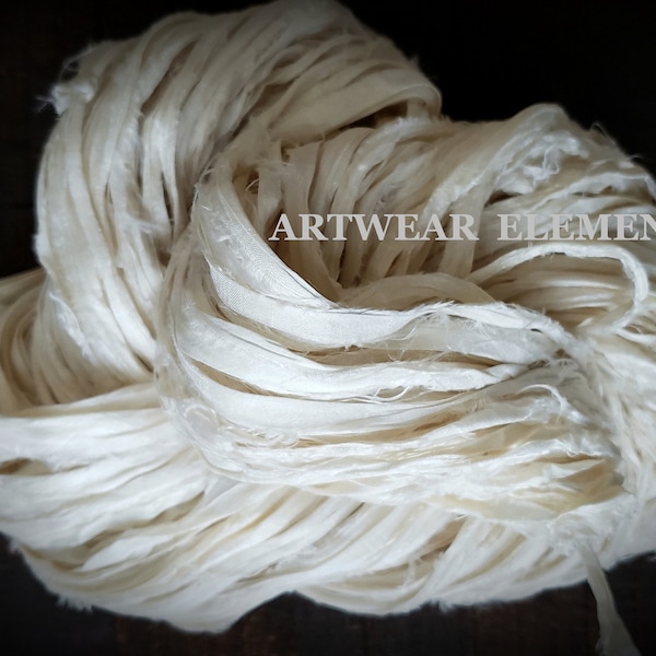 Pure Sari Silk, Natural Milk White Silk, 5 Yds, Recycled Sari Silk,Textile, Art Yarn, White Ribbon, Ribbon, Sari, ArtWear Elements®