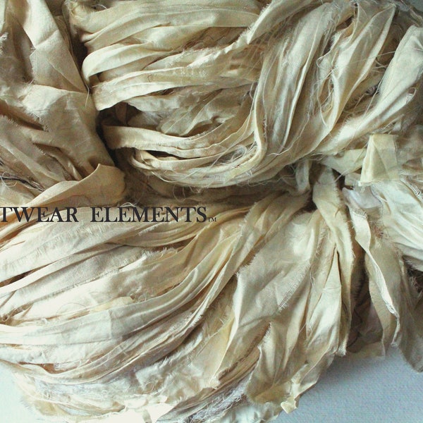 Vintage Chic Ivory Mix, Dyeable Recycled Sari Silk, 5 Yards Fair Trade Ribbon, Sari Silk Yarn, Silk Ribbon, Artwear Elements