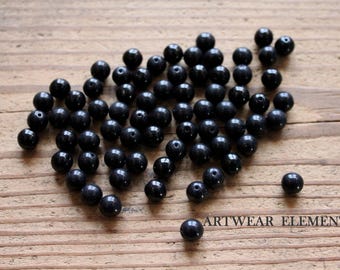 Vintage Jet Black Glass Beads, 8mm, Sold Per 5, Jewelry Supplies, Artwear Elements®