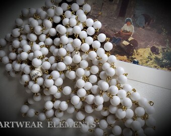 Vintage White Bead Chain, Per Yd, Necklace Chain, Bead Chain, Raw Brass Chain, Jewelry Chain, Japanese Chain, Bulk Chain, ArtWear Elements®