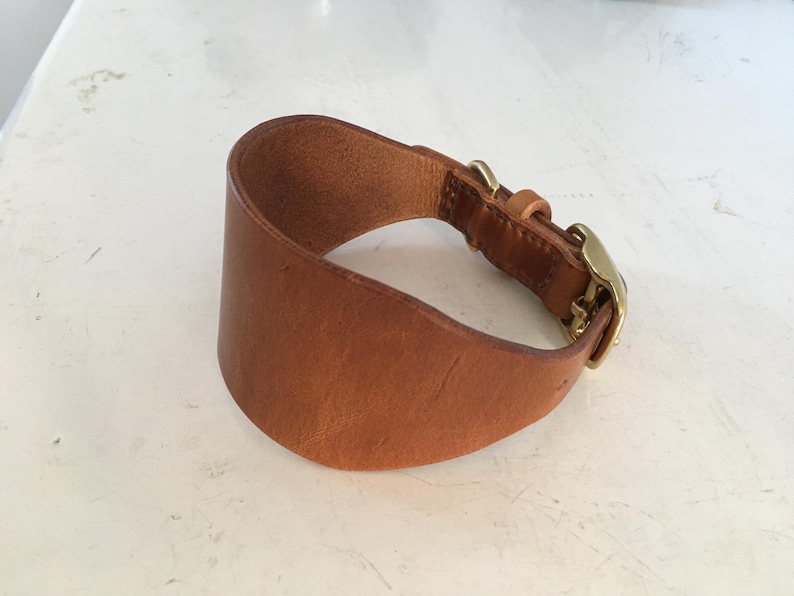 Traditional hand-stitched leather whippet collar with brass hardware Tan
