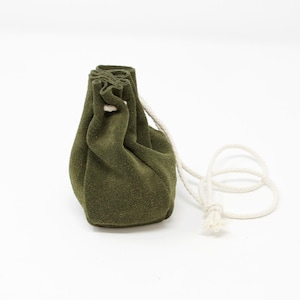 Green suede drawstring pouch