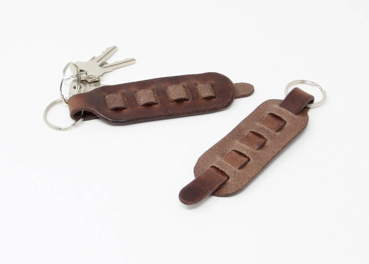 Leather Tab Key Fob / Key Ring With Woven Detail - Etsy