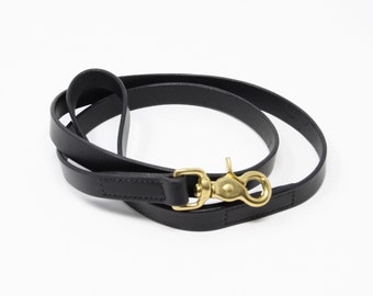 Black leather dog lead with choice of swivel head snap hook fastener