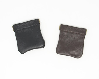Leather squeeze purse / snap top coin purse - choice of black or brown