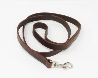 Brown leather dog lead with swivel head trigger snap hook fastener