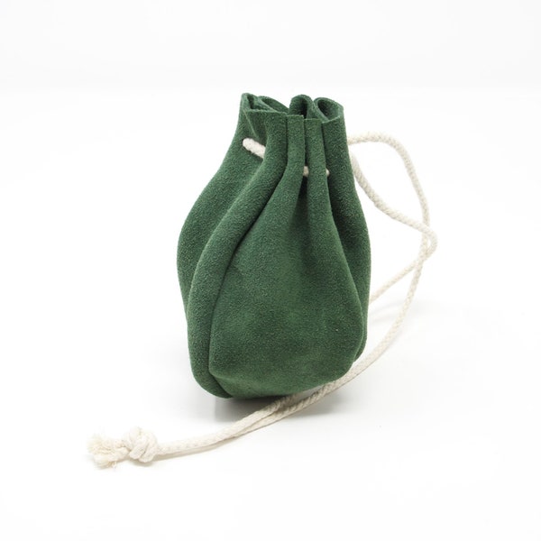 Green suede drawstring pouch