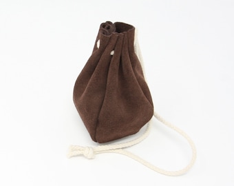 Brown suede drawstring pouch