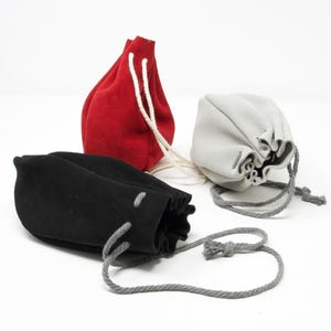Made to order suede drawstring pouch in a range of colours