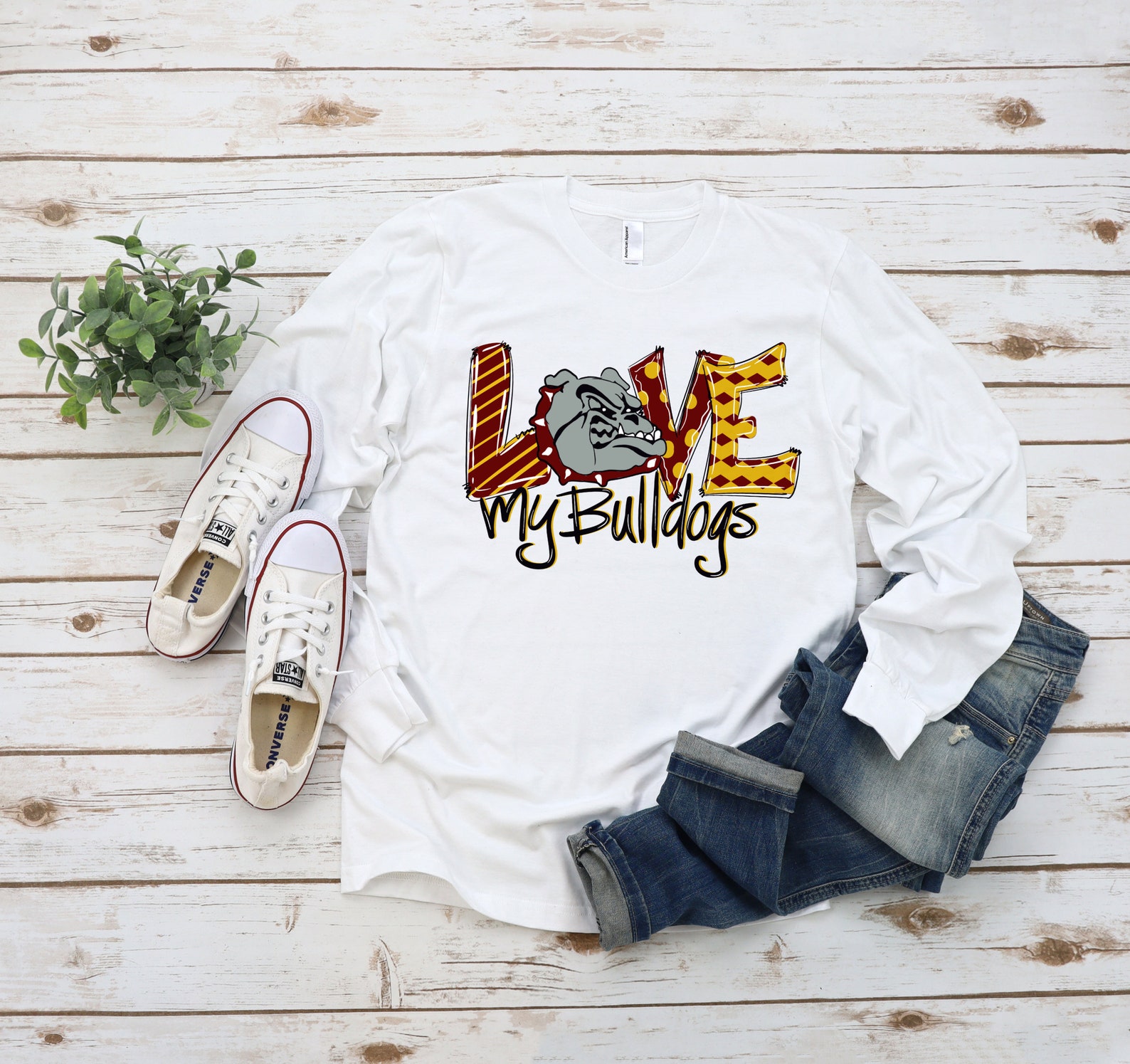 Bulldog LOVE Maroon and Gold School Sports Adult Shirt Etsy