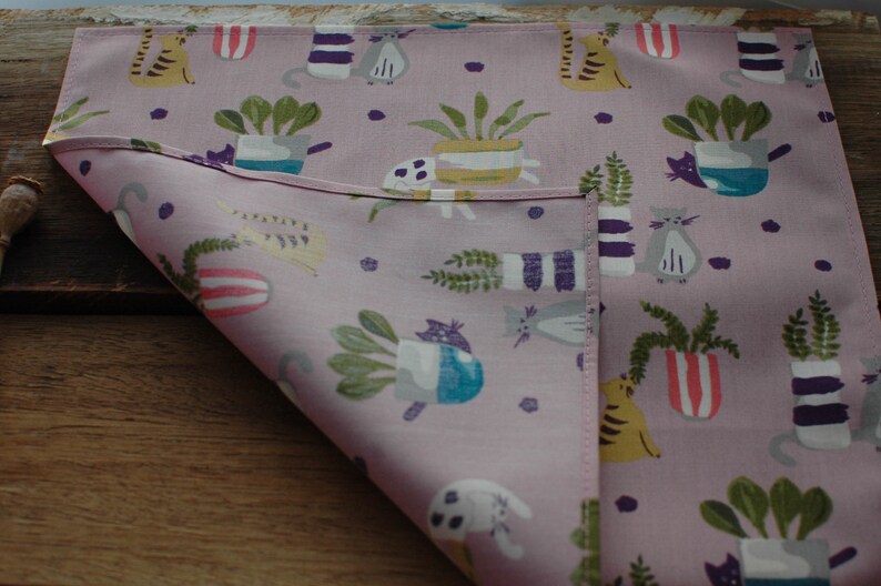 Purple Duo Organic Cotton Handkerchief Pocket Square Hankie Terrarium Cats Kerchief Ladies Hanky Eco Friendly Zero Waste