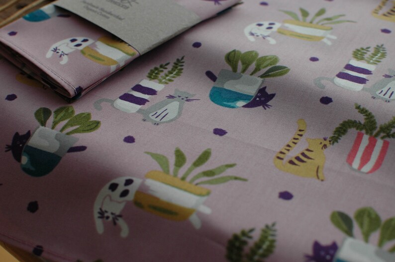 Purple Duo Organic Cotton Handkerchief Pocket Square Hankie Terrarium Cats Kerchief Ladies Hanky Eco Friendly Zero Waste