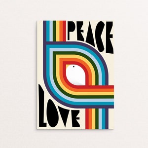Peace & Love - Retro Rainbow Graphic Design Poster