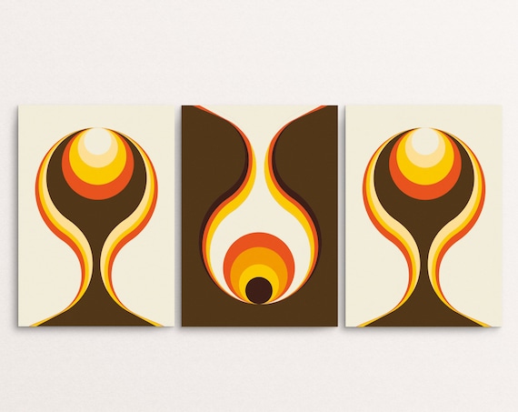 Set of 3 Very Retro 60s & 70s Style Geometric Prints