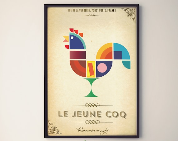 The Cockerel - French Cafe Sign Style Vintage Art Print Poster