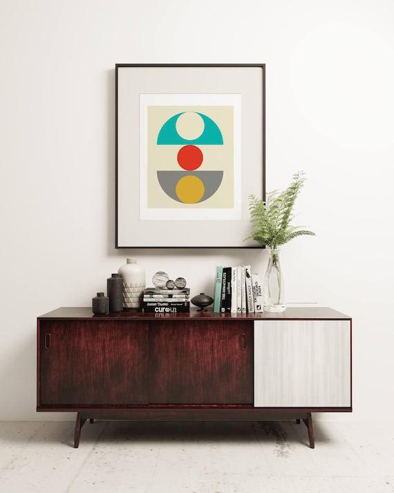 MCM16 - Funky Retro Graphic Poster in a Vintage Scandi Loft Living Style