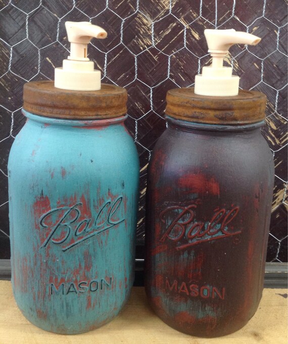Items similar to Made to Order Chalk Painted Mason Jar soap dispenser