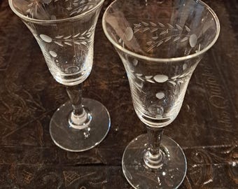 Etched Crystal Cordial Glasses