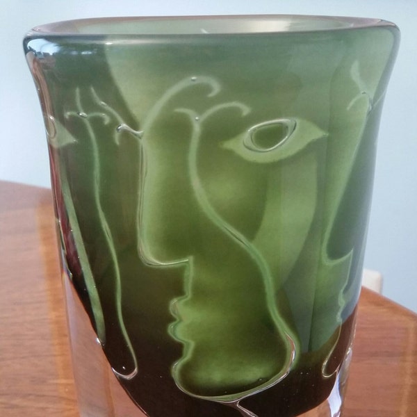 Ingeborg Lundin Ariel Faces Glass Vase Orrefors Sweden Midcentury Modern