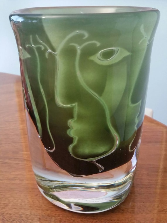 Ingeborg Lundin Ariel Faces Glass Vase Orrefors Sweden Etsy