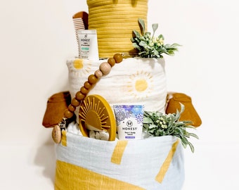 You Are My Sunshine Milestone Blanket Diaper Cake 3 Tier - Baby Shower Centerpiece