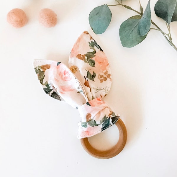 Vintage Magnolia Cotton|Organic Terry Cloth Bunny Ears Teether Ring