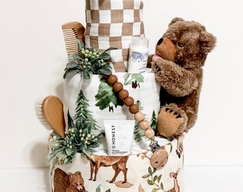 Woodland Bear Baby Diaper Cake 3 Tier