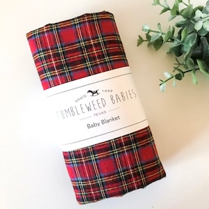 Red Plaid Baby Flannel Swaddle Blanket, Tartan Plaid, Photo Prop