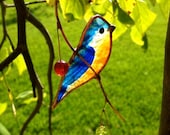 Sideview Bluebird with Berries stained glass suncatcher